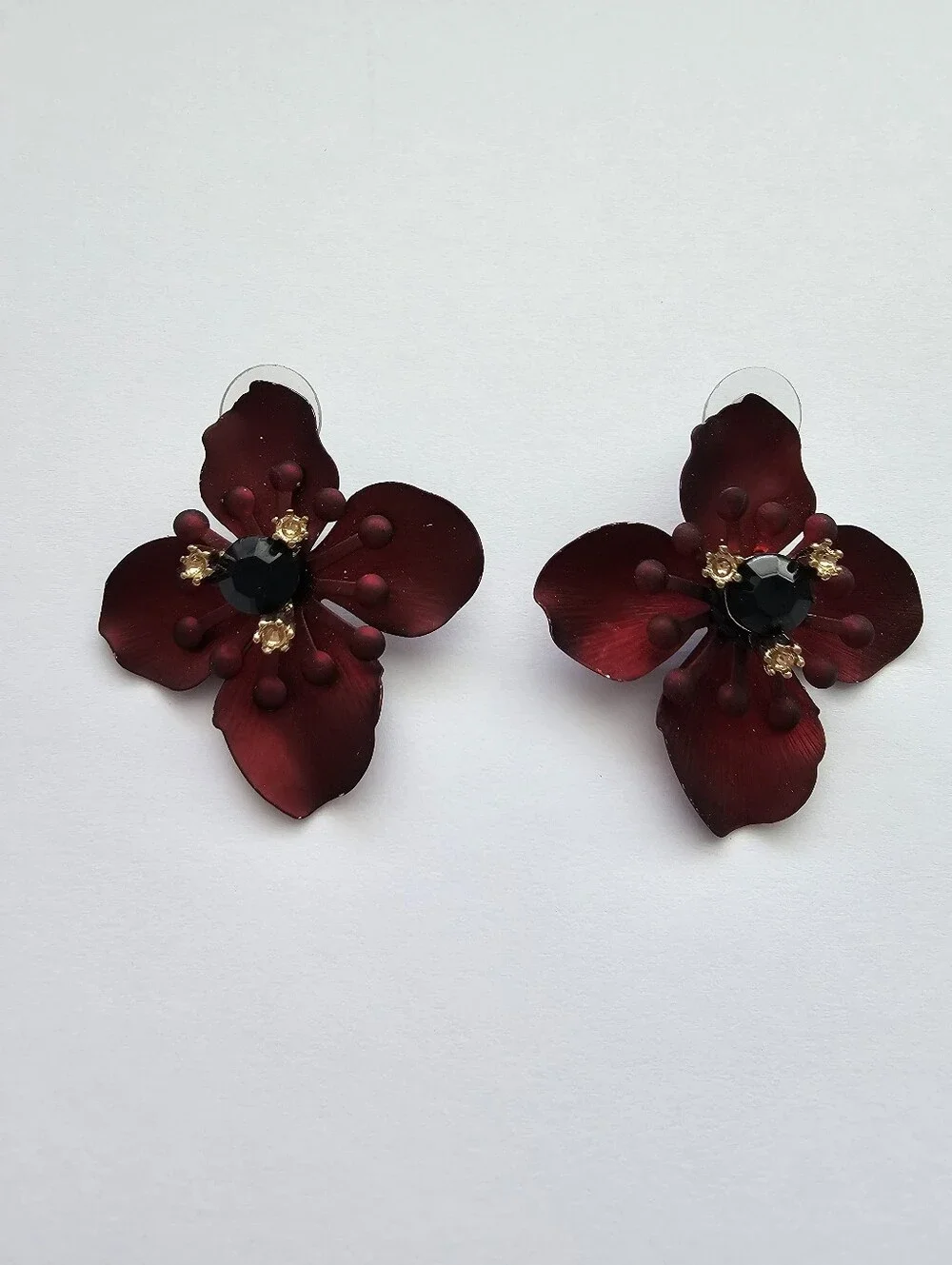 H&M Red Flower Large Metal Pierced Earrings